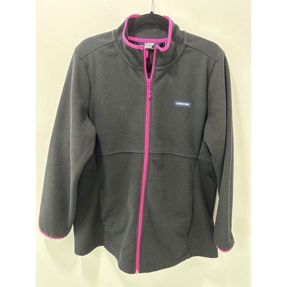 Lands' End Jackets & Blazers - Lands End Womens XXL Gray Pink Grid Texture Full Zip Fleece Jacket Mock Neck